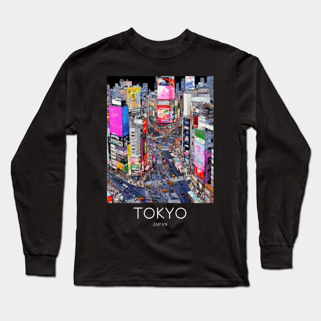 A Pop Art Travel Print of Tokyo Japan Long Sleeve T-Shirt by Studio Red Koala